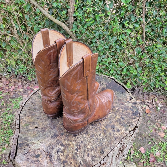 Men Vintage Brown Leather Cowboy Boots By Dan Post Size 11- 11.5/Men Go Western - Picture 8 of 10